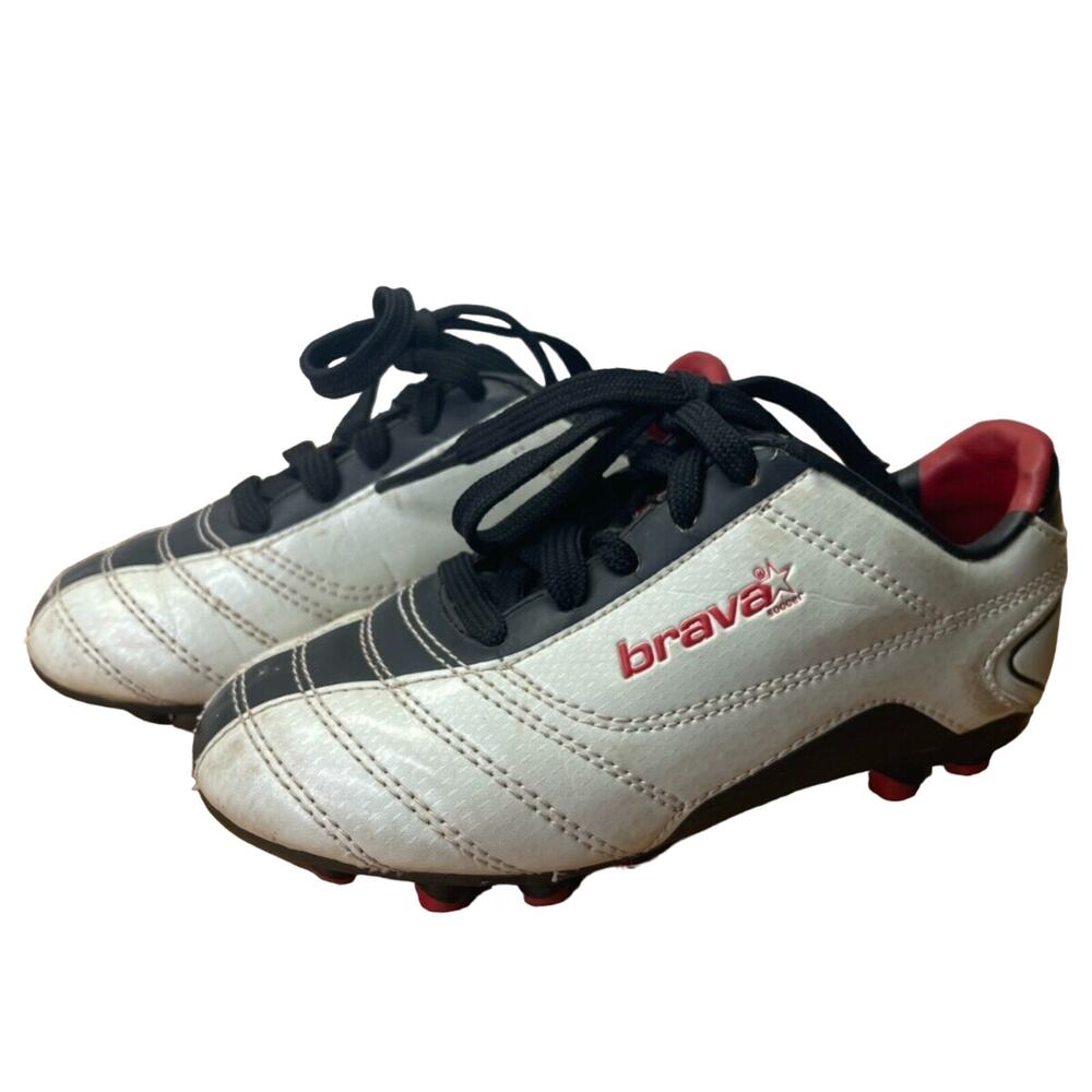 Brava Shoes Boys 11 Soccer Cleats White Black Red Lace Up Lightweight